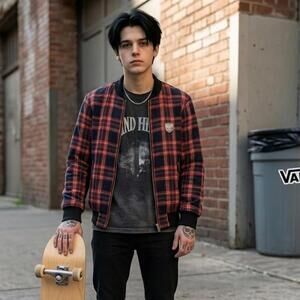 Vans Plaid Bomber Tartan Full Zip Punk Grunge Bomber & Varsity Jacket Red Black